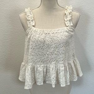 White floral eyelet ruffle top